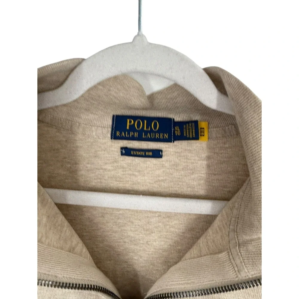 Polo Ralph Lauren Quarter-Zip Men's XL Beige Estate-Rib Pullover Sweater STAIN